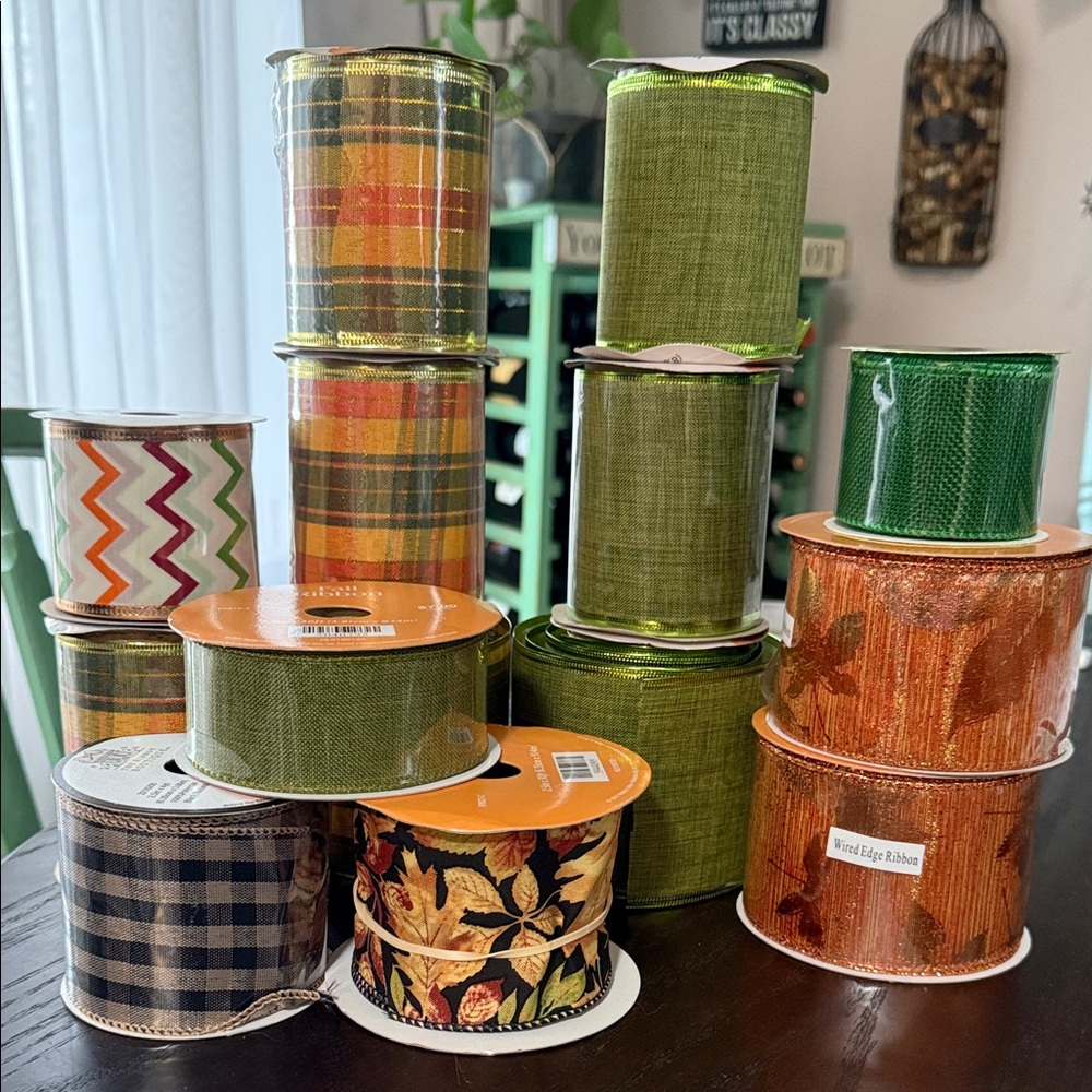 Assorted Fall Ribbon Collection 14 total only 4 used